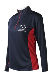 W213   Design contrast color half chest zipper long sleeve enterprise collar contrast color flat machine women's racing training suit